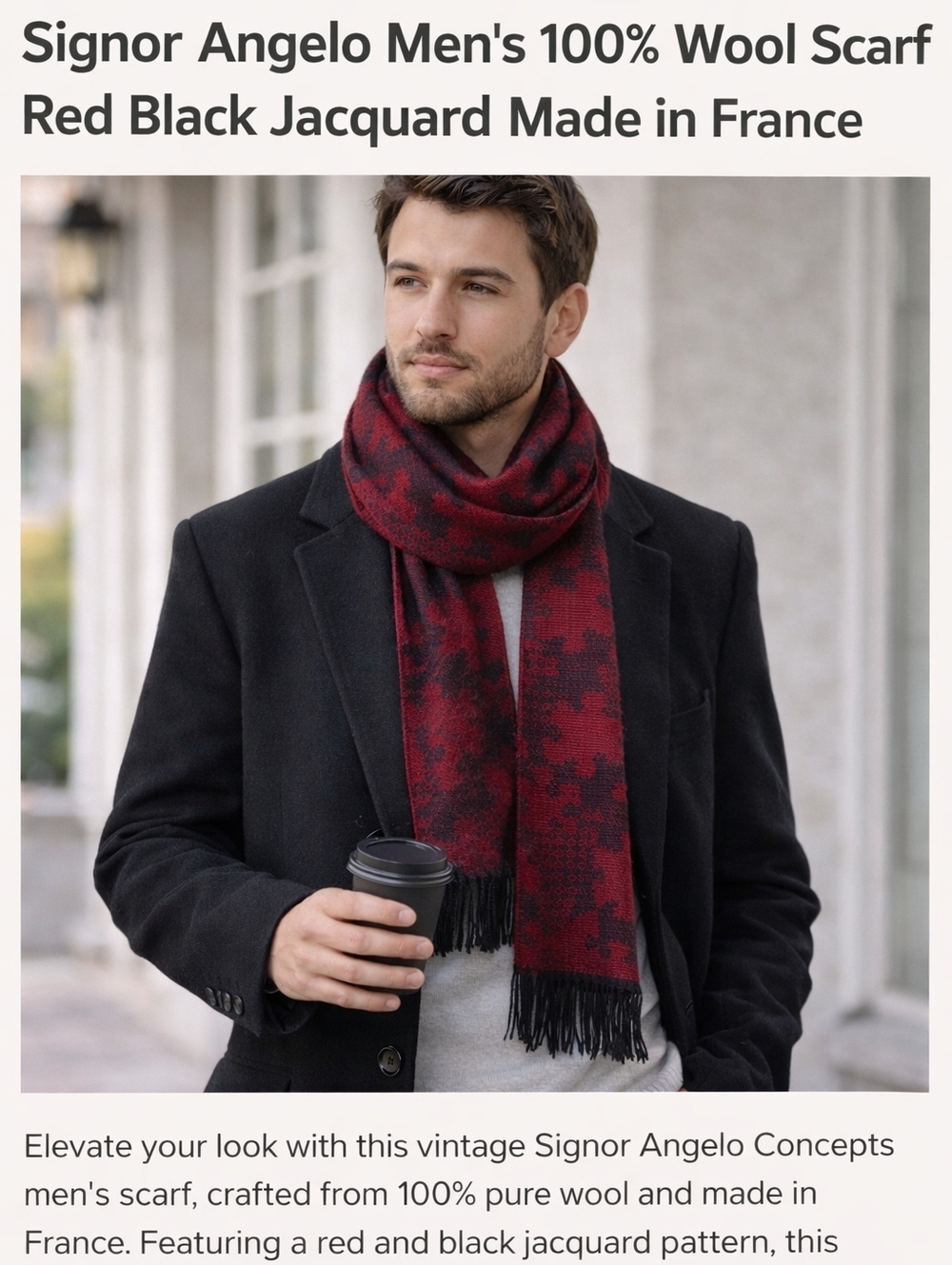 Red & Black Jacquard Wool Scarf for Men